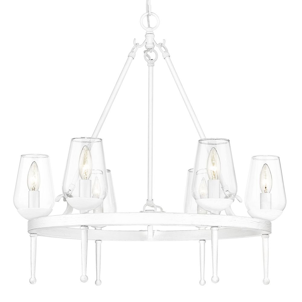Golden Lighting 1210-6 TWP Regent 6 Light Chandelier in Textured White Plaster with Clear Glass Shade